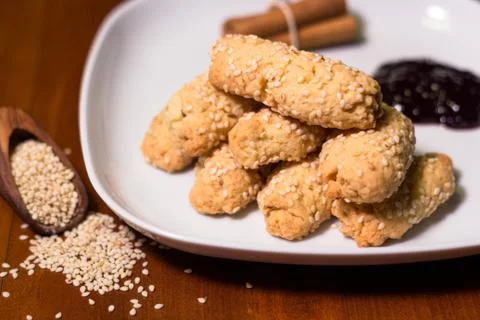Biscuit with sesame Stock Photos