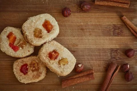 Biscuits cinnamon nuts on the Board Stock Photos