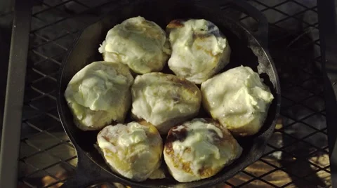 Biscuits Cooking Over Fire Stock Footage 61215240
