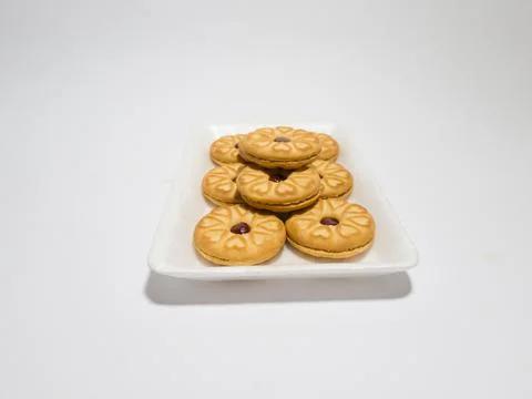Biscuits filled with strawberry jam Foto stock