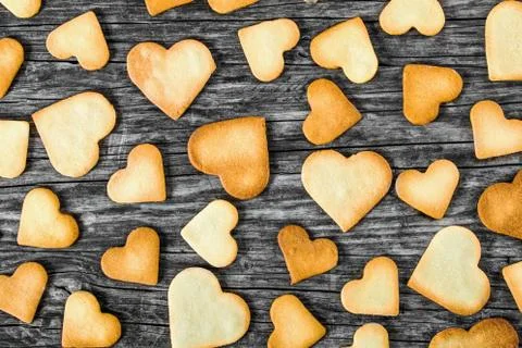 Biscuits in the form of hearts, top view Stock Photos