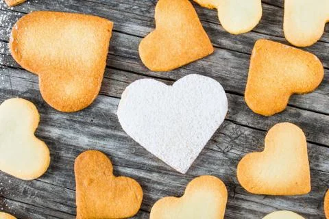 Biscuits in the form of hearts, top view Stock Photos