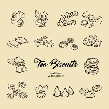 Biscuits isolated hand drawn vector set, line illustration old style. Vector  스톡 일러스트