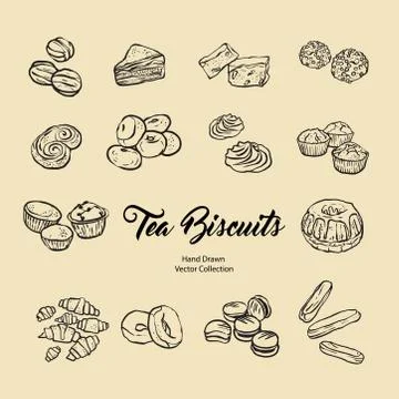 Biscuits isolated hand drawn vector set, line illustration old style. Vector  Stock Illustration