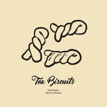 Biscuits isolated hand drawn vector line illustration in old style. Vector te Stock Illustration