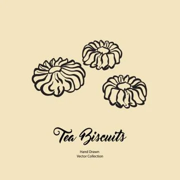 Biscuits isolated hand drawn vector line illustration in old style. Vector te Stock Illustration