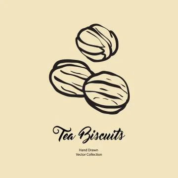 Biscuits isolated hand drawn vector line illustration in old style. Vector te Stock Illustration