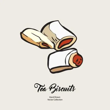 Biscuits isolated hand drawn vector line illustration in old style. Vector te Stock Illustration