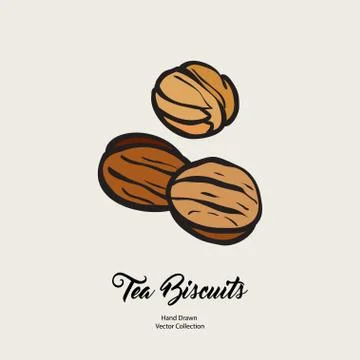 Biscuits isolated hand drawn vector line illustration in old style. Vector te Stock Illustration