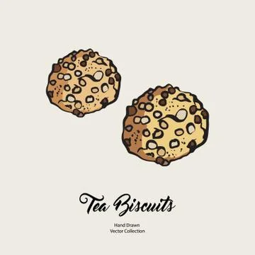 Biscuits isolated hand drawn vector line illustration in old style. Vector te Stock Illustration