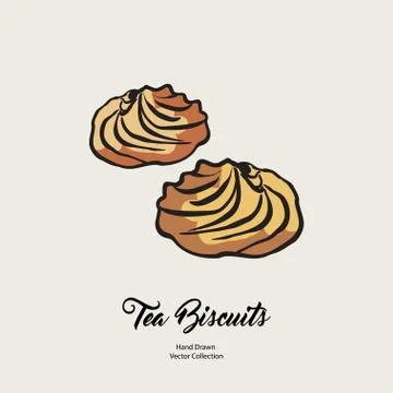 Biscuits isolated hand drawn vector line illustration in old style. Vector te Illustrazione stock