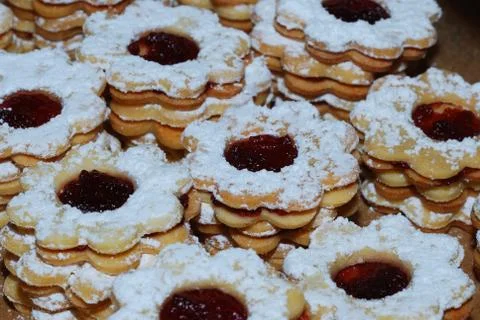 Biscuits with jam Stock Photos