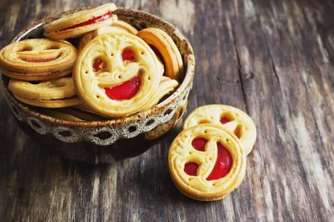 Biscuits with jam Stock Photos
