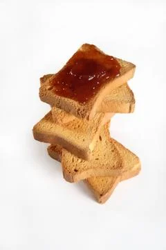 Biscuits with jam viewed from above on white Foto stock