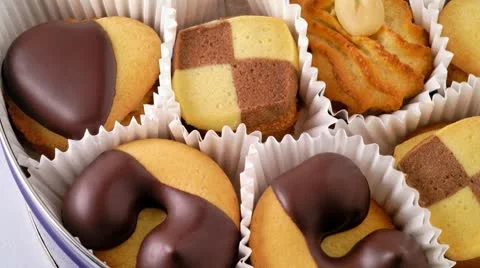 Biscuits in metal box closeup Stock Footage 8846137