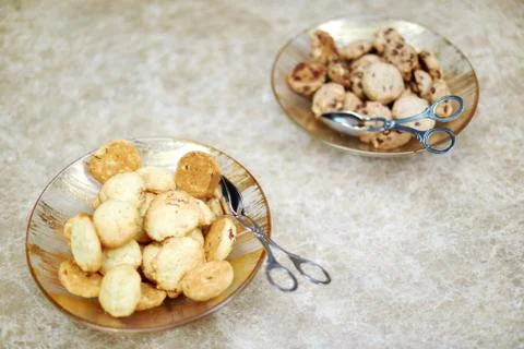 Biscuits in plates 스톡 사진