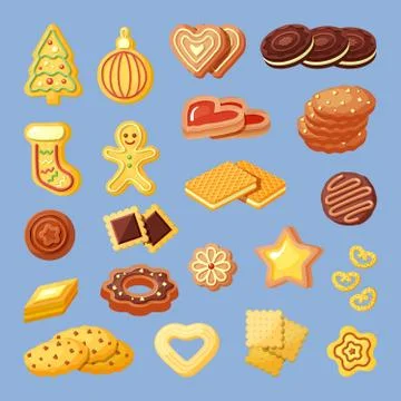 Biscuits, snacks, bakery products flat vector illustrations set Stock-Illustration