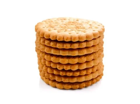 BISCUITS - A stack of delicious wheat round biscuits isolated on white Stock Photos