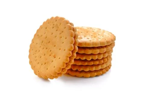 BISCUITS - A stack of delicious wheat round biscuits with a few crumbs Stock Photos