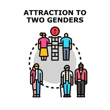 Bisexual person feeling attraction to two genders concept Stock Illustration