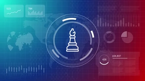Bishop chess piece animation with global market data and financial charts Stock Footage 324945860