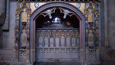 Bishop Thomas Hatfield's Tomb, in Durham Cathedral. Stock Footage 325391150