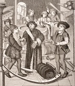 The Bishop Of Tournai Receiving The Tithe Of Beer Granted By King Chilperic. Stock Photos