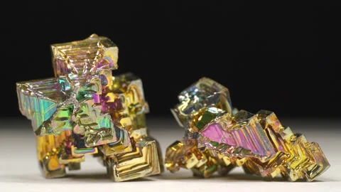 Bismuth crystals. Bismuth - chemical element with symbol Bi and atomic number 83 Stock Footage 331102187