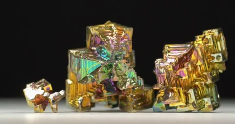 Bismuth crystals. Bismuth - chemical element with symbol Bi and atomic number 83 Stock Footage 331102398