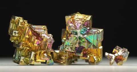 Bismuth crystals. Bismuth - chemical element with symbol Bi and atomic number 83 Stock Footage 331750587