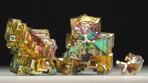 Bismuth crystals. Bismuth - chemical element with symbol Bi and atomic number 83 Stock Footage 335108738