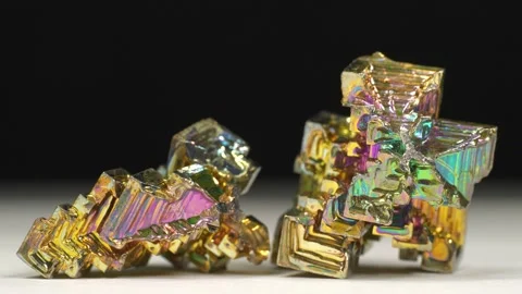 Bismuth crystals. Bismuth - chemical element with symbol Bi and atomic number 83 Stock Footage 342142527