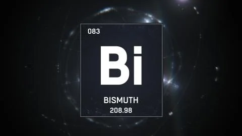 Bismuth as Element 83 of the Periodic Table 3D illustration on silver background Stock Illustration