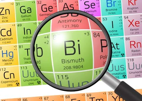 Bismuth from Periodic Table of the Elements with magnifying glass Stockillustratie