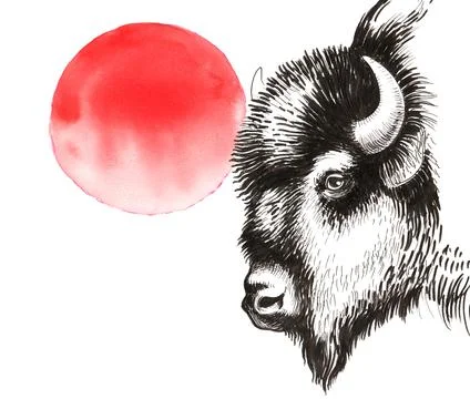 Bison and sun Stock Illustration