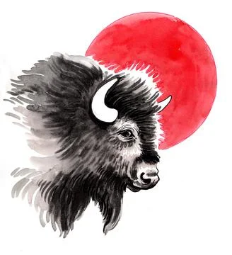 Bison and sun Illustrazione stock