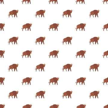 Bison animals walking seamless pattern on white background Stock Illustration