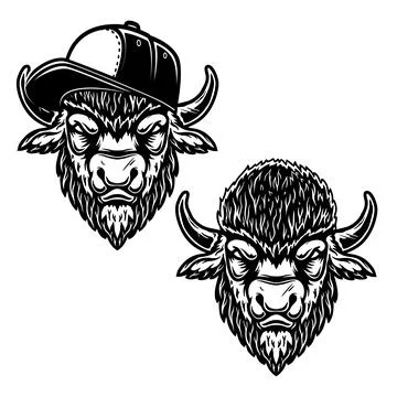 Bison in a baseball cap. Design element for logo, label, sign, poster.Vecto.. Stock Illustration