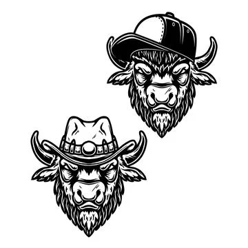 Bison in a baseball cap. Design element for logo, label, sign, poster.Vecto.. Stock Illustration