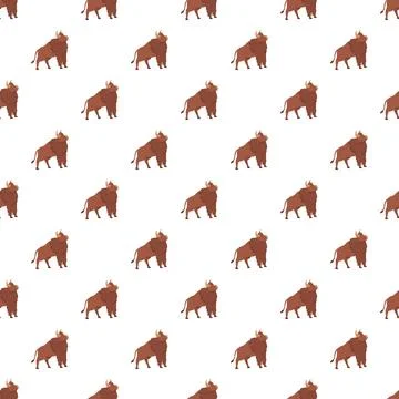 Bison buffalo seamless pattern with cartoon animals Stock Illustration