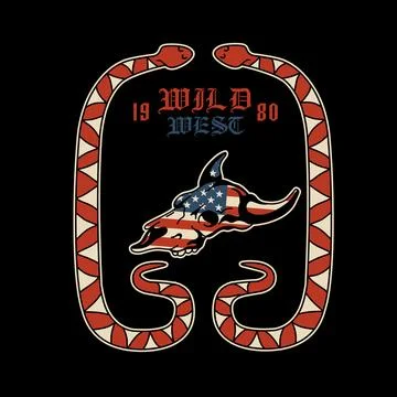 Bison Head and Desert Snake Stock Illustration