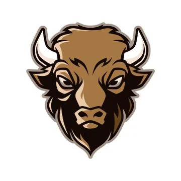 Bison Head Mascot Illustration Vector in Cartoon Style Stock Illustration