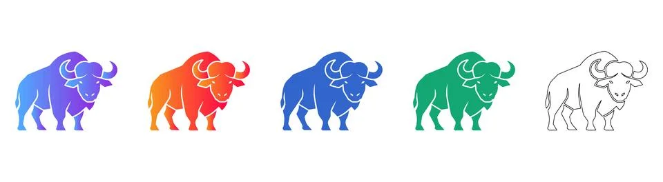 Bison Mascot Icon Collection in Gradient and Line Styles Stock Illustration