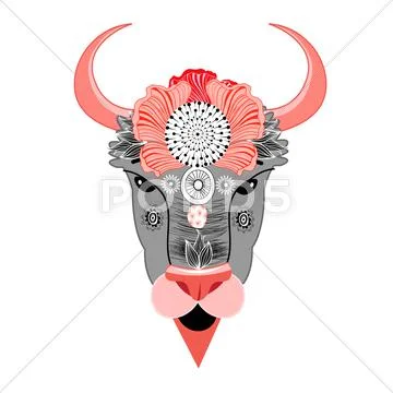 Bison with ornament Stock Illustration