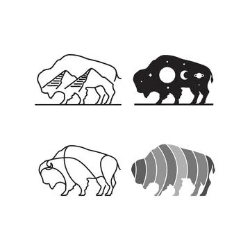 Bison set collection logo design vector Stock Illustration