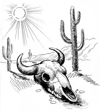 Bison skull in the desert Stock Illustration