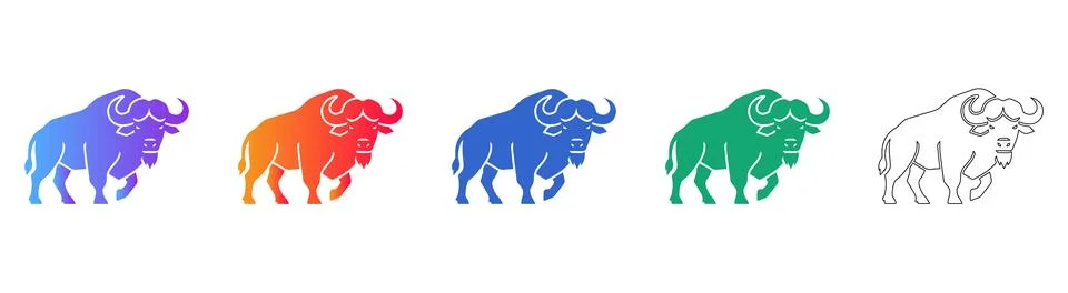 Bison Wildlife Icon Set Stock Illustration