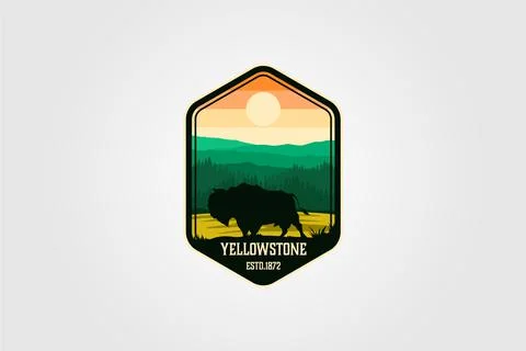Bison on yellowstone national park logo vector illustration Stock Illustration