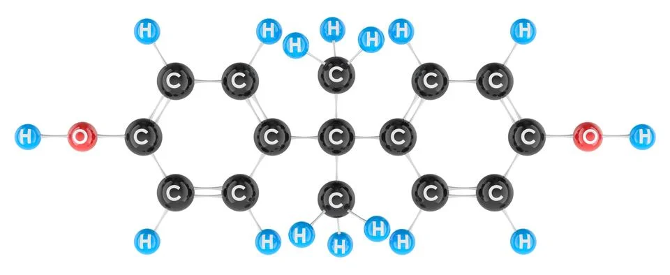 Bisphenol A BPA molecule model. 3D rendering Stock Illustration