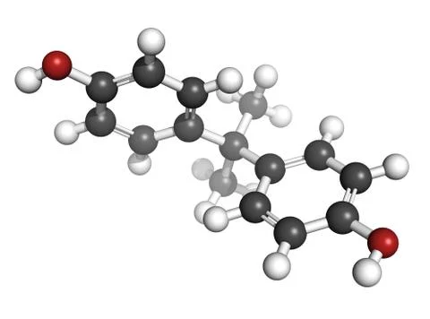 Bisphenol a (bpa) plastic pollutant, molecular model. Stock Illustration
